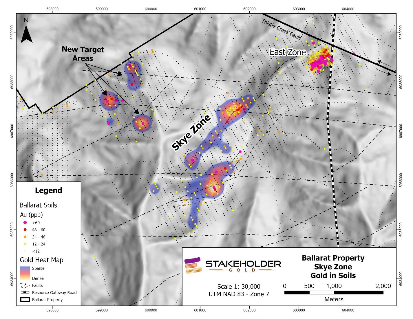 Gold in soils on the Skye Zone with structural interpretation