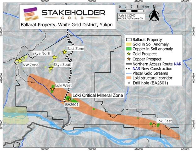Plan-view property map showing the location of hole BA2601, Loki Critical Mineral Zone